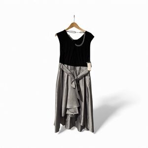 Slny dress pleated cocktail debutante black silver Gray pearls party New Size 16